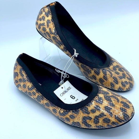CHEROKEE Faith Leopard Print Sequined Flats - Picture 1 of 5